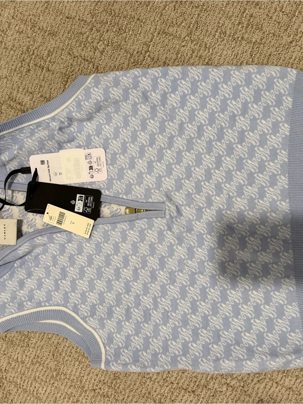 Varley Light Blue Sleeveless Knit Hoodie and Shorts Set